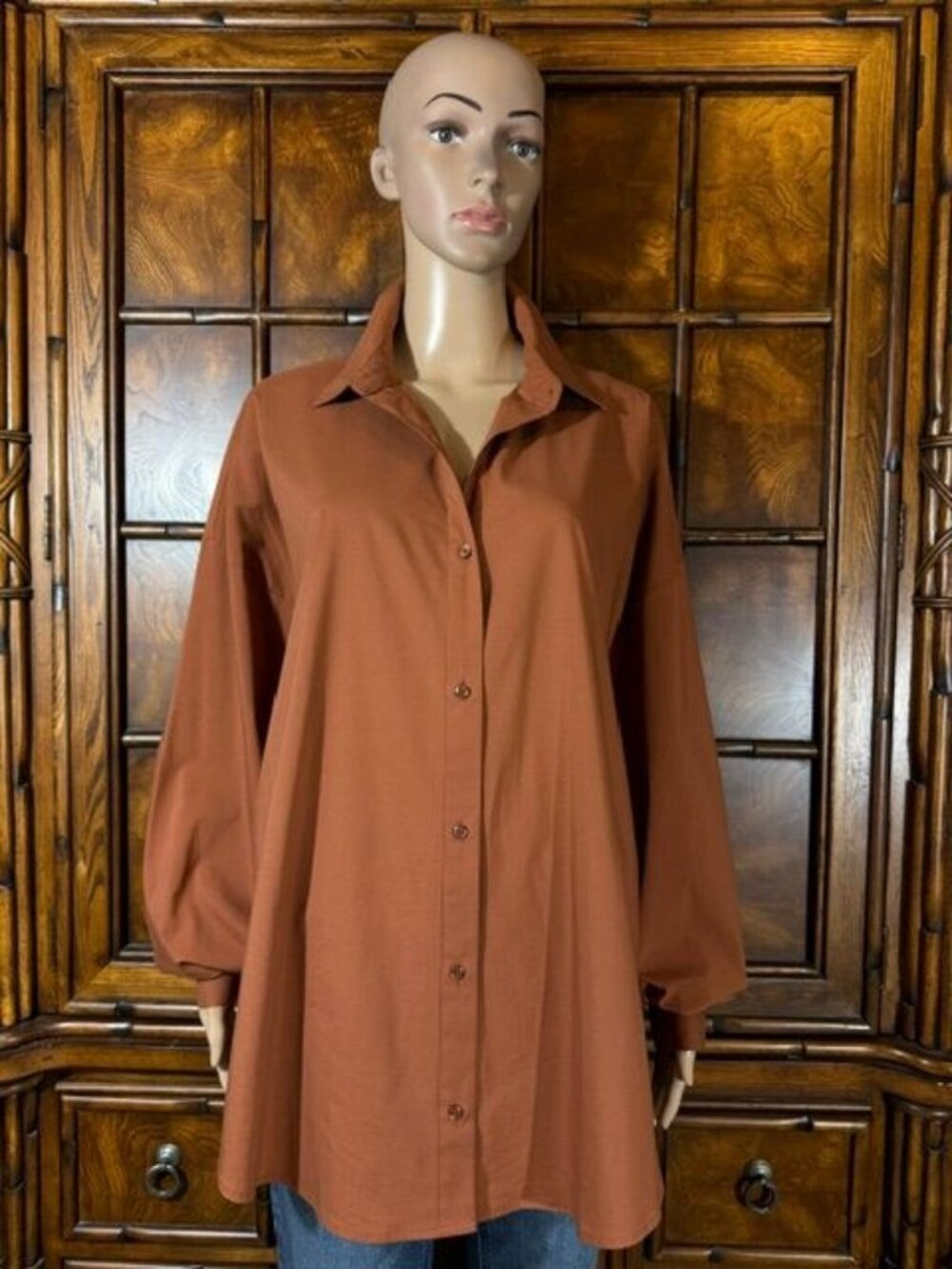 Express Rust Boyfriend Portofino Cotton Blend Stretch Button Down Shirt